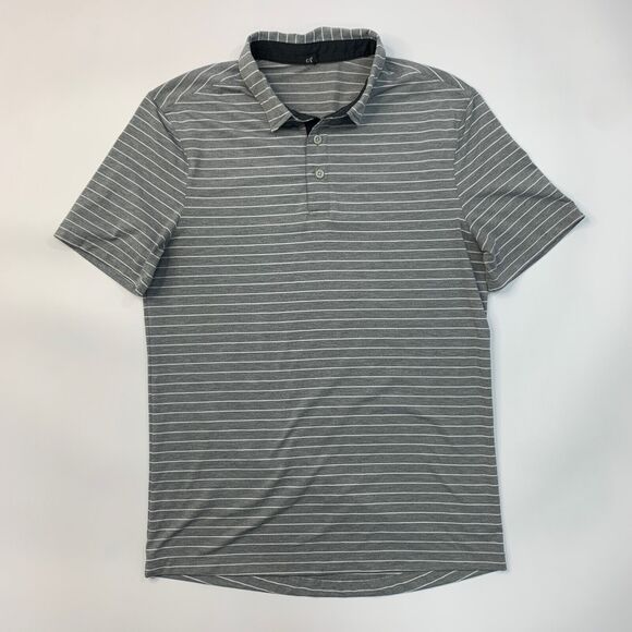 Lululemon Polo Shirt Mens S Small Grey Stripe Performance Collared Shirttail Hem - Picture 2 of 9